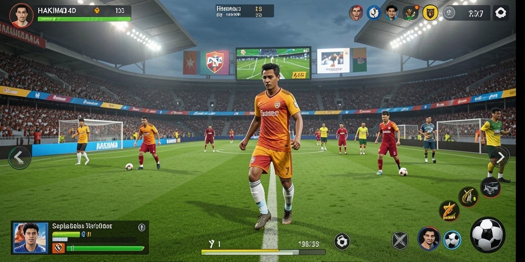 Screenshot HAKIM4D menampilkan aksi seru dalam pertandingan sepak bola.