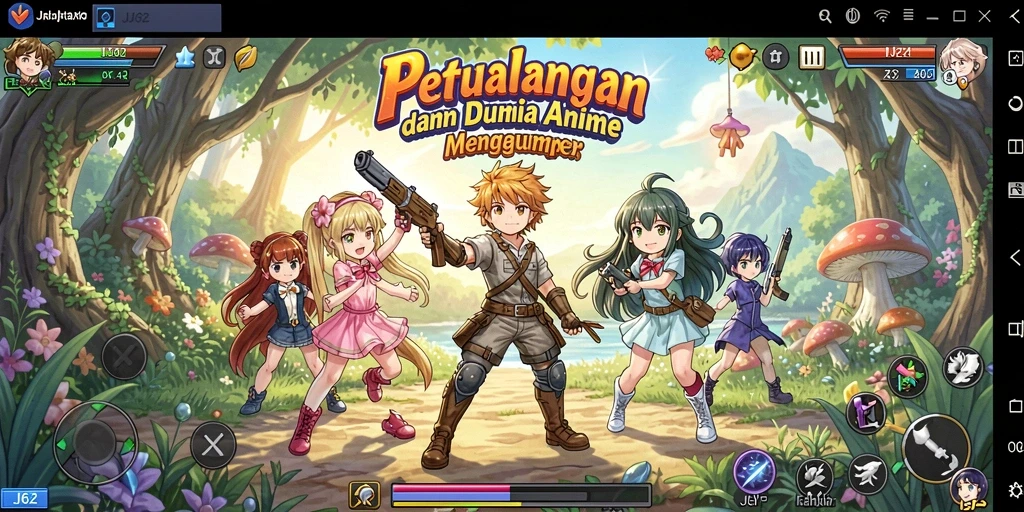 Screenshot gameplay <strong>JJ62</strong> dengan karakter Anime yang menawan di latar belakang.