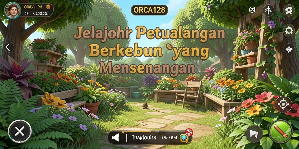 Tampilan gameplay menarik dari ORCA128 yang menunjukkan petualangan berkebun.